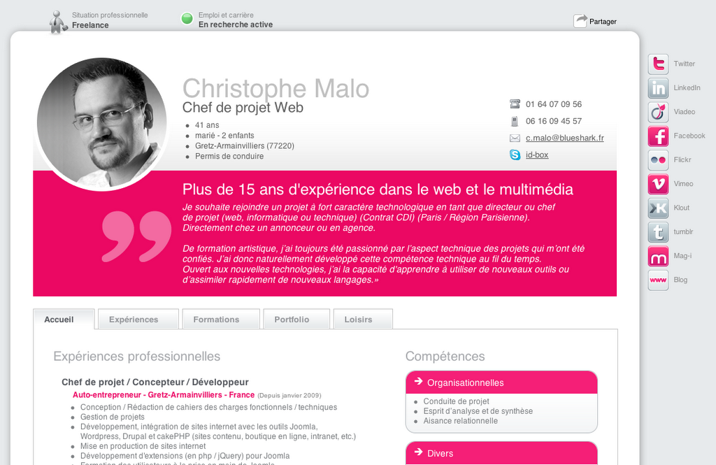 Personnalisation du CV en CSS : le CV de Christophe Malo