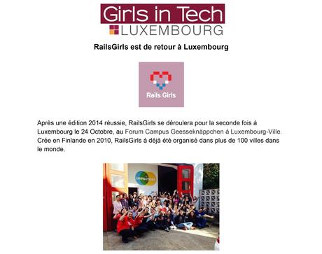 RailsGirls est de retour à Luxembourg le 24 octobre 2015 !
