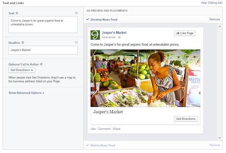 Facebook commerce local publicités