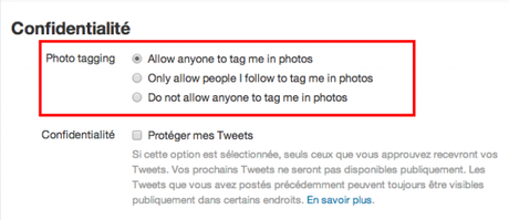 Paramètres d'identification de photos sur Twitter et les confidentialités